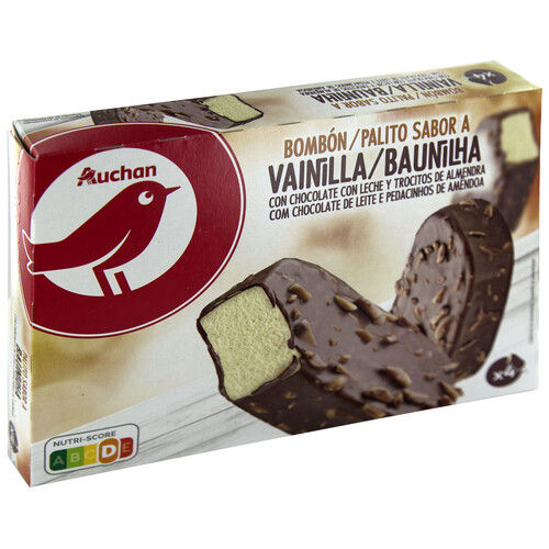 AUCHAN Bombón almendrado de vainilla recubierto de chocolate con leche 4 x 120 ml. Producto Alcampo