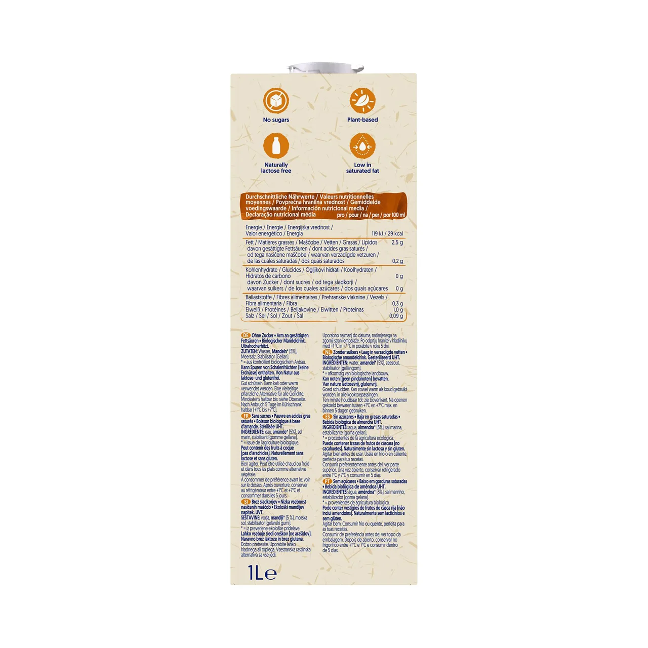 ALPRO Bio Bebida vegetal ecológica del almendra, sin azúcares 1 l.