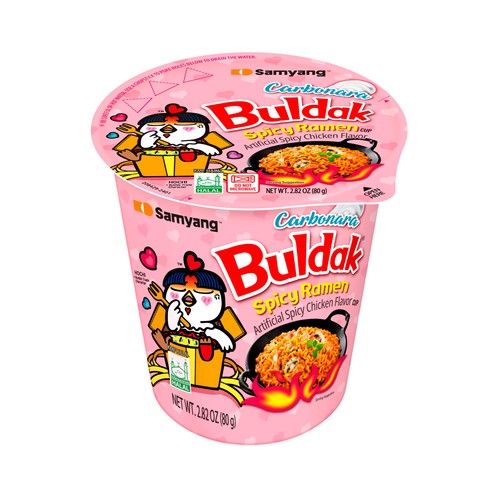 SAMYANG Ramen coreano sabor a carbonara y pollo picante Buldak 80 g.