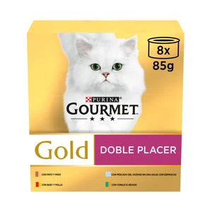 PURINA GOURMET Gold doble placer Comida para gatos adultos a base de buey y pollo 8 x 85 g.