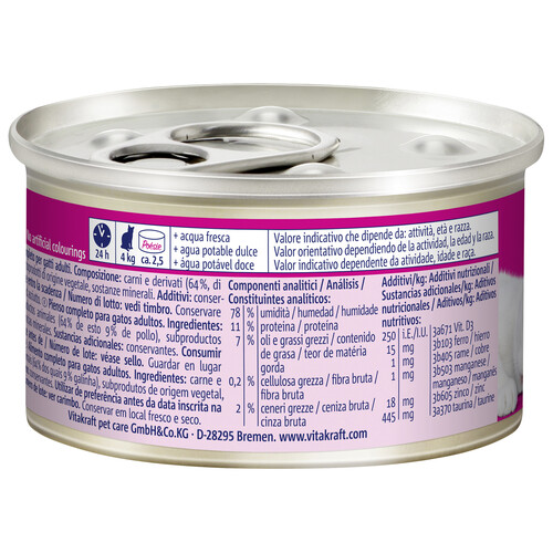 VITAKRAFT Alimento húmedo completo gatos adultos, sabor pollo VITAKRAFT POESIE MOUSSE 85 g.