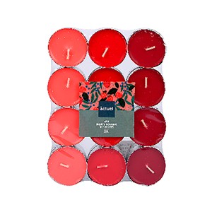 Imagen de Set de 24 tealights, velas pequeñas, aroma de friutos rojos, 3 colores rojos, ALCAMPO.