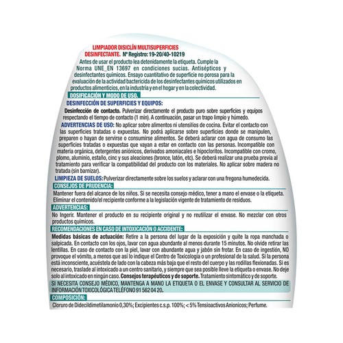 DISICLIN Limpiador multiusos desinfectante spray 750 ml.