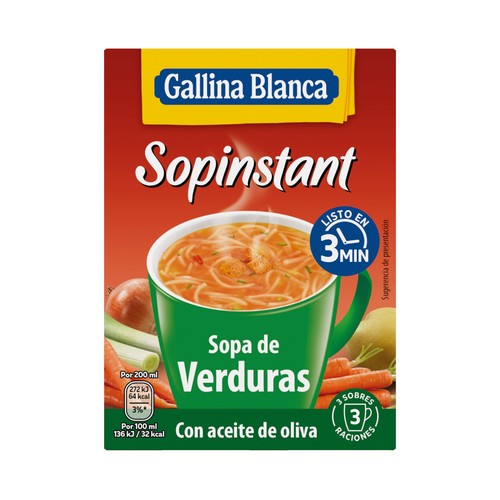 GALLINA BLANCA Sopinstant Sopa de verduras con aceite de oliva 3 x 17 g.