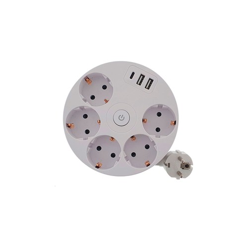 Base 5 Tomas 16A ENRROLLA +2 USB Tipo A +1 USB Tipo C CABLE 3M. OSCA CONNECT.