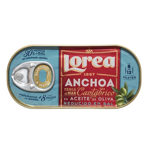 LOREA Filetes de anchoa del Cantábrico en aceite de oliva LOREA 30 g.