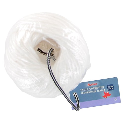 Cuerda blanca polipropileno 3mm x 30m. AUCHAN