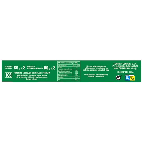 EL PILAR Pimiento morrón en lata 180 g pack 3
