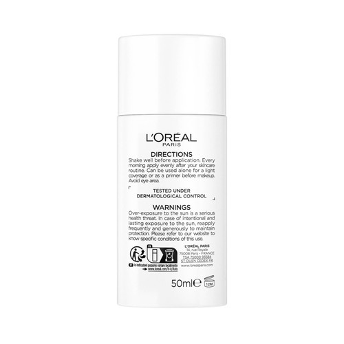 L´ORÉAL PARIS Bright reveal tono claro Fluido facial antimanchas con Niacinamida y FPS 50+ 50 ml.