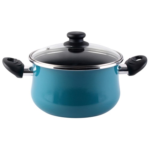 Cacerola alta de acero con tapa de vidrio e interior antiadherente, apta para inducción, 24 centímetros, Country MAGEFESA.