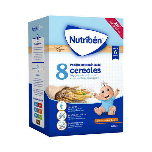 NUTRIBÉN Papilla en polvo de 8 cereales a partir de 6 meses NUTRIBÉN 600 g.