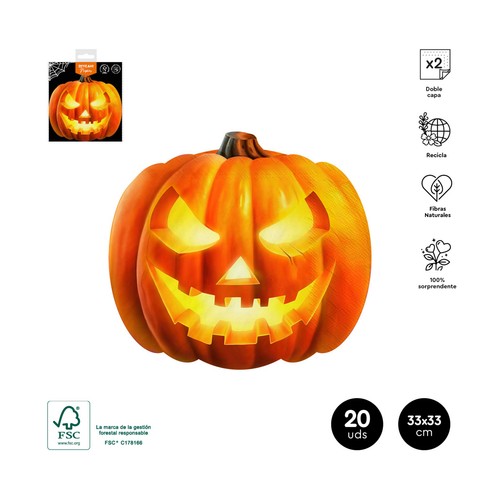 Servilleta papel 20 unidades, Calabaza Retro 33x33cm. OH YEAH