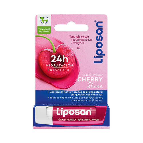 LIPOSAN Cherry shine Protector (bálsamo) labial hidratante con aroma a cereza.