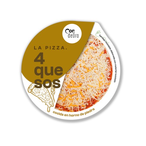 DEORO Pizza fresca 4 quesos (Cheddar, Edam, Gouda, Mozzarella), cocida en horno de piedra DEORO 380 g.