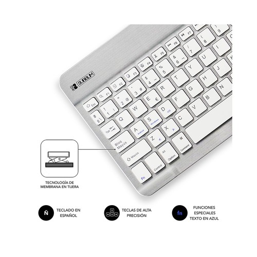 Teclado Bluetooth SUBBLIM SMART BT KEYBOARD plata, diseño Slim, batería de litio, conector Micro-USB.