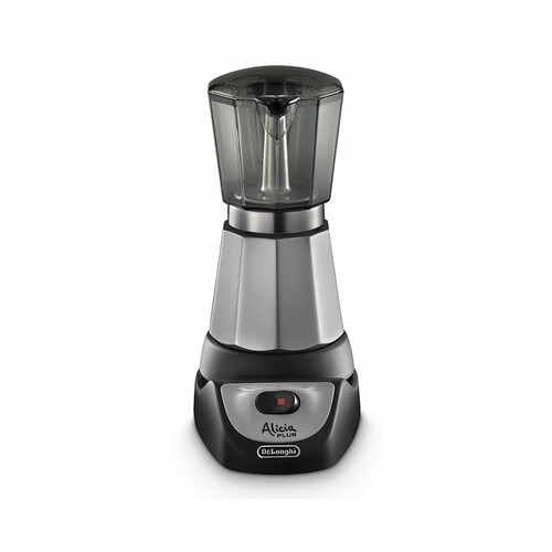 Cafetera tradicional moka eléctrica DELONGHI Alicia Plus EMK-6, capacidad 6 tazas, jarra transparente, apagado automático, potencia 550W.