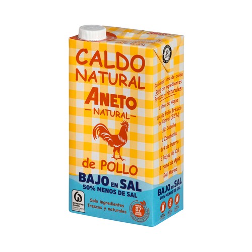 ANETO Caldo de pollo de corral con verduras y bajo contenido en sal brik de 1 L.