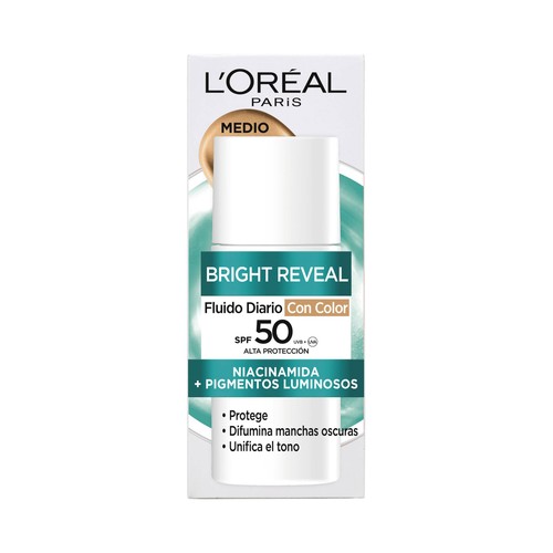 L´ORÉAL PARIS Bright reveal tono medio Fluido facial antimanchas con Niacinamida y FPS 50+ 50 ml.