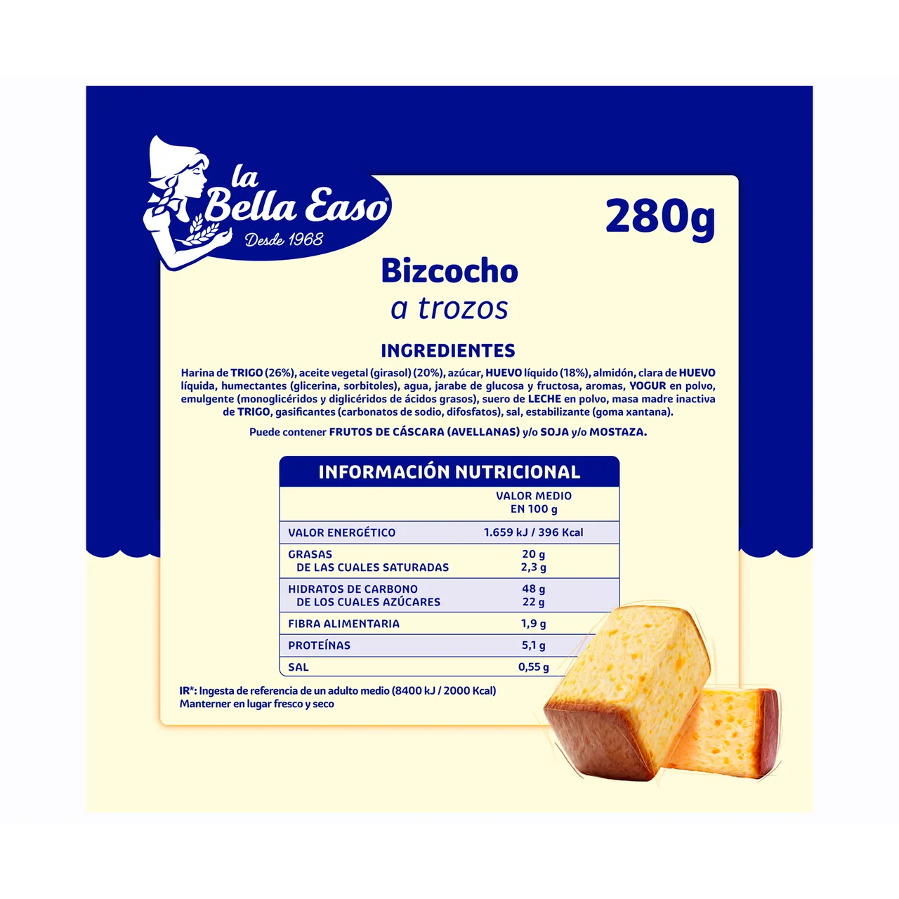 Bizcocho en trozos 280 gr.