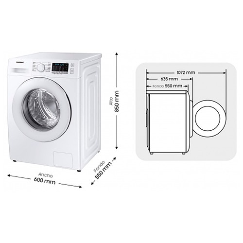 Lavadora SAMSUNG WW90TA046TE/EC, capacidad de carga: 9KG, clasificación energética: A, 1400RPM, H: 85cm, A: 60cm, F: 55cm.