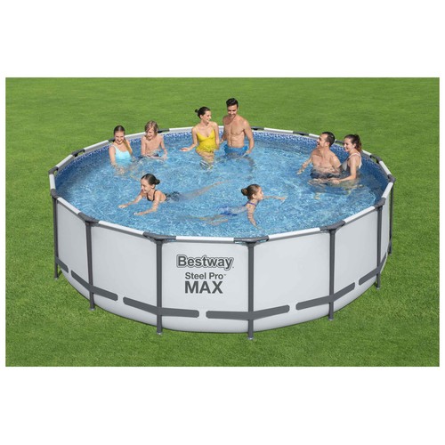 Piscina redonda estructura metálica Steel Pro Frame Pools BESTWAY 4,88x1,22 mts. Con depuradora 5.678 l/h , cobertor y escalera