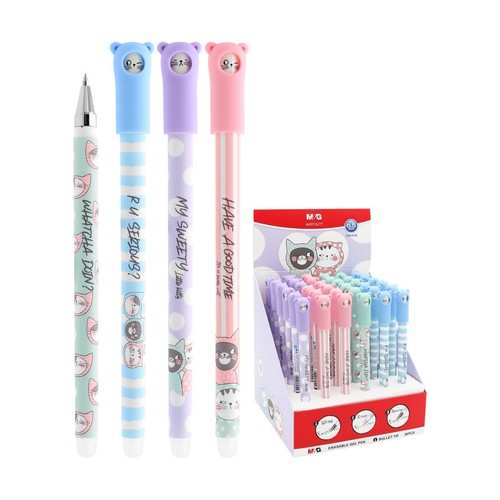 Bolígrafo de gel borrable con tapón giratorio 0,5 mm, So Many Cats Pastel, modelos surtidos, M&G.