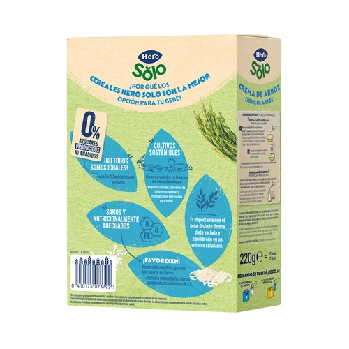 HERO Solo Papilla de crema arroz sin gluten, a partir de 4 meses 220 g.