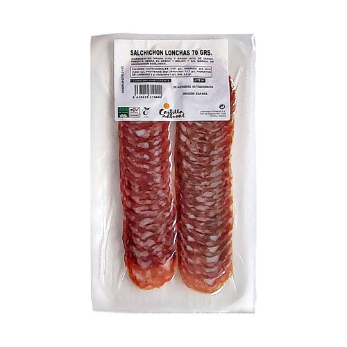 RAZA Y SABOR Castilla natural Salchichón ecológico cortado en lonchas 70 g.