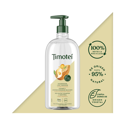 TIMOTEI Champú y acondicionador con aceite de almendras dulces, para todo tipo de cabellos TIMOTEI Delicado 750 ml.