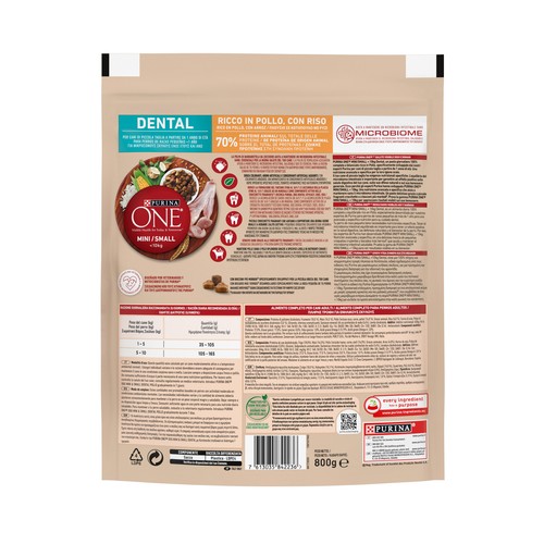 PURINA ONE Mini Comida para perros de reza pequeña, especial cuidado dental, a base de pollo 800 g.