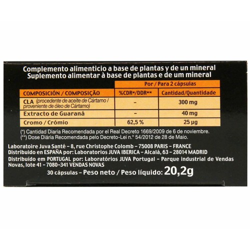JUVAMINE Quema grasas, complemento alimenticio a base de guaraná y cromo JUVAMINE 30 uds.