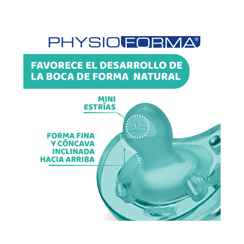 CHICCO Chupetes de silicona con tetinas anatómicas, para bebés de 6 a 16 meses CHICCO Physio soft 2 uds.