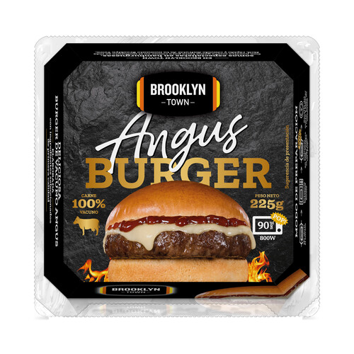 BROOKLYN TOWN Hamburguesa (100% carne de vacuno) de Angus, lista para calentar y comer BROOKLYN TOWN 225 g.