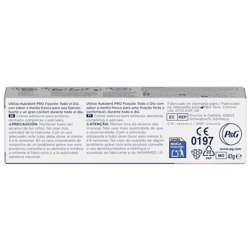 KUKIDENT Pro Crema adhesiva para prótesis dentales, sabor fresco 47 g.