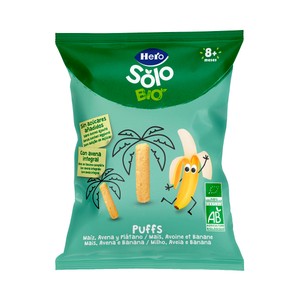 Imagen de HERO Solo bio Snacks infantiles de maiz, avena y plátano ecológicos, a partir de 8 meses 25 g.
