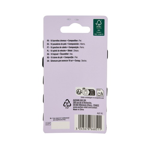 COSMIA Pinza metálica (pasador) de pelo 10 uds.