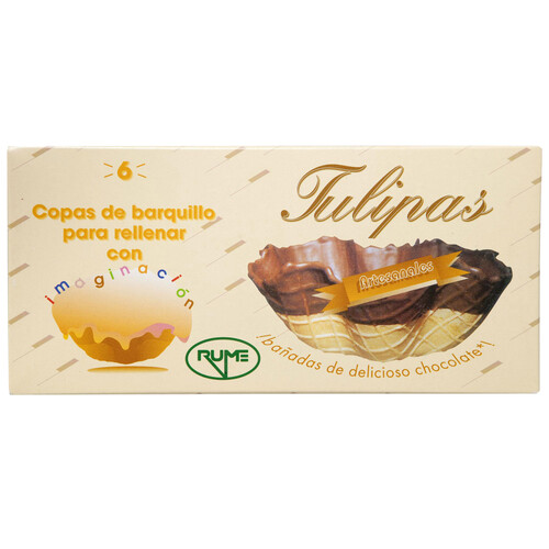 RUME Tulipas de barquillo bañadas en chocolate RUME 100 gr pack de 6 uds