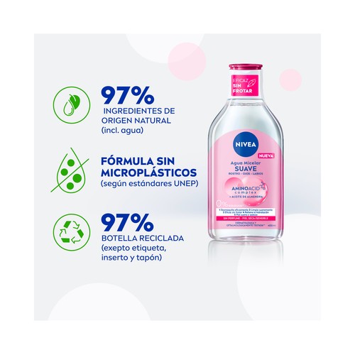 NIVEA Micell air Agua micelar desmaquilladora de rostro y ojos, para pieles secas y sensibles 400 ml.