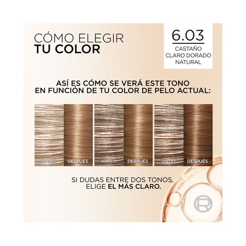 L´ORÉAL PARIS Excellence age perfect nudes tono 6.03 Castaño claro dorado natural Coloración permanente sin amoníaco.