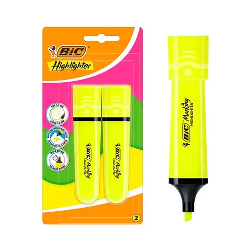 2 marcadores fluor amarillo, BIC.