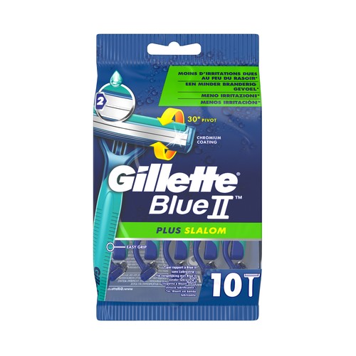GILLETTE Maquinilla de afeitar desechable, con cabezal pivotante de doble hoja GILLETTE Blue II plus slalom 10 uds