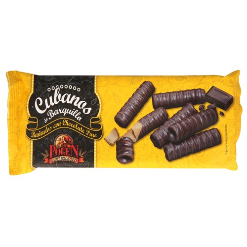 POLEN Galletas de barquillo (cubanos) bañado en chocolate puro 115 g.