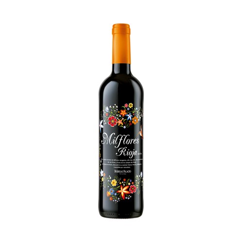 Vino tinto con denominación de origen calificada Rioja MILFLORES botella de 75 cl.