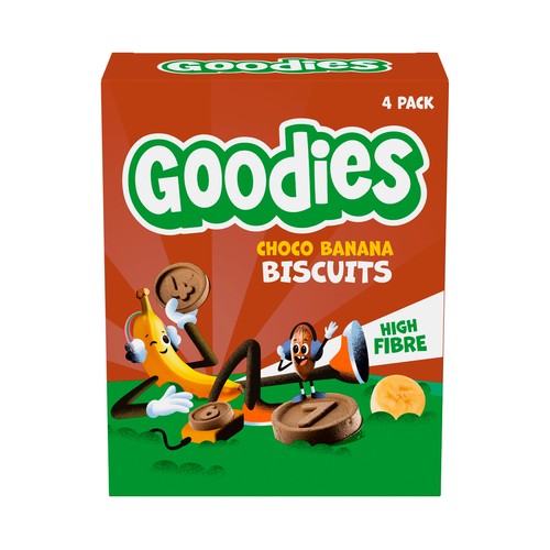 GOODIES Galletas infantiles con cacao, sabor plátano, a partir de 9 meses 4 x 20 g.