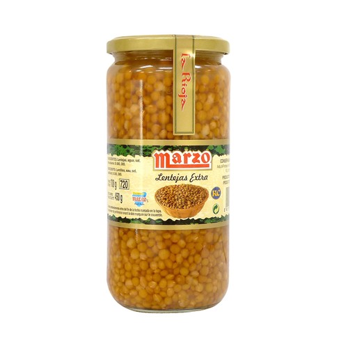 MARZO Lenteja cocida extra frasco de 780 g.