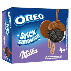 Imagen de OREO Bómbon de galleta oreo, recubierta de chocolate con leche Milka 4 x 75 ml.