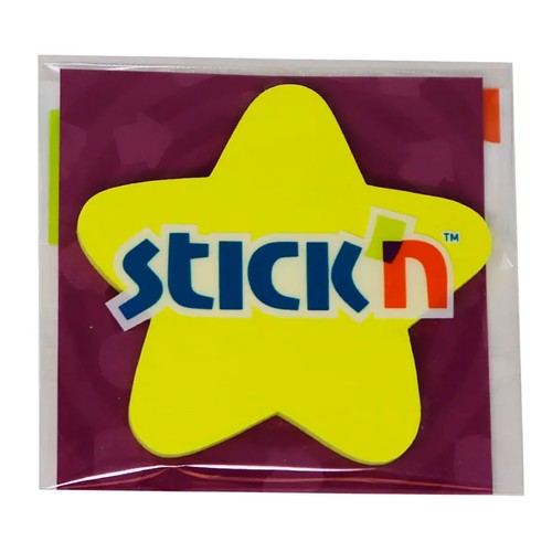 Taco 70x70mm, notas 50 hojas, diseño Estrella, color neón. STICK'N