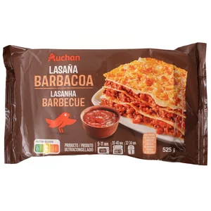 AUCHAN Lasaña con carne de cerdo a la barbacoa 525 g. Producto Alcampo