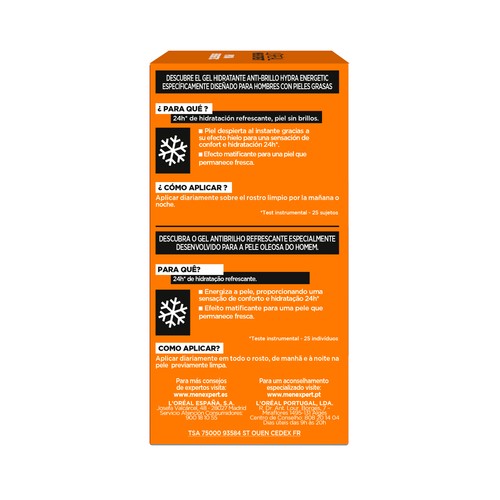 L´ORÉAL MEN EXPERT Gel hidratante anti-brillos para hombre L"ORÉAL MEN EXPERT Hydra energetic 50 ml.