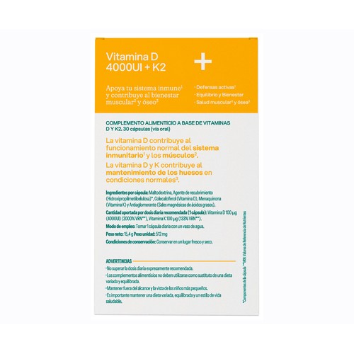 VIVE+ SALUD Y VIDA Vitamina D+K2 vive plus 30  cápsulas